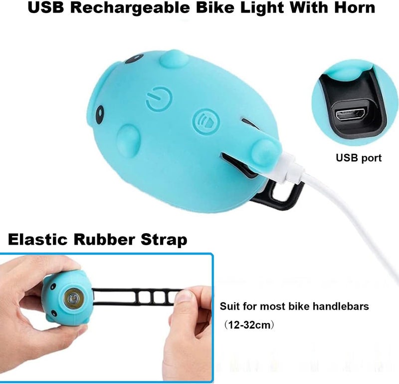 AaiLucky Kids Bike Lights for Night Riding, Girls Bike Horn and Light 2 in 1, Rechargeable Bike Scooter Headlight and Tail Light Set for Boys Adults, 3 Lighting Mode, Cute Bicycle Accessories - Image 2